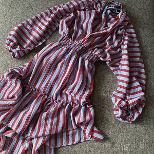 Lulu’s-Striped high-low sleeve slit dress